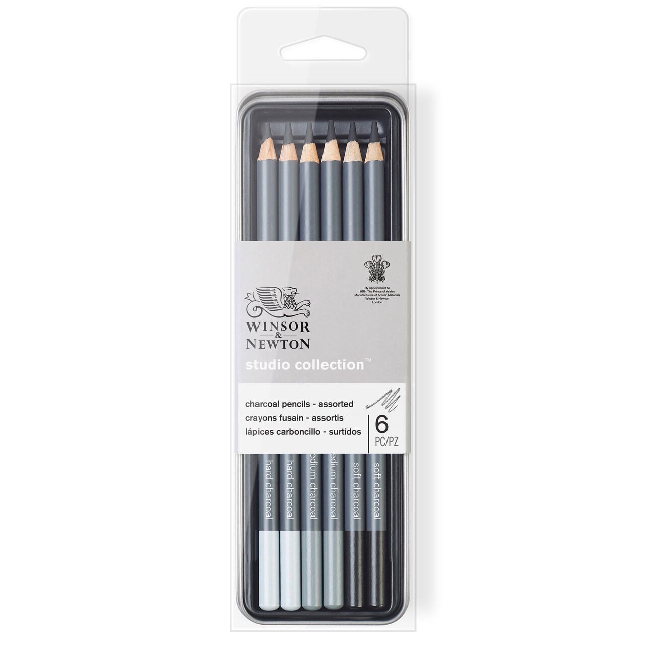 Winsor &#x26; Newton Studio Collection Charcoal Pencil Tin Set, Assorted, 6-Pieces